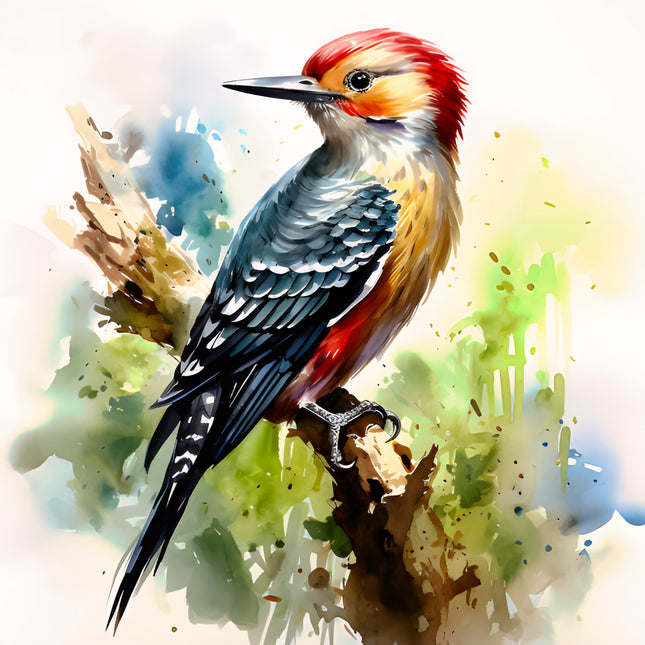 woodpecker on a branch fabric panel