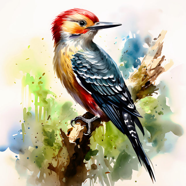 Colorful bird illustration on a watercolor background fabric panel