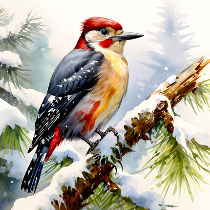 Woodpecker perched on a branch fabric panel