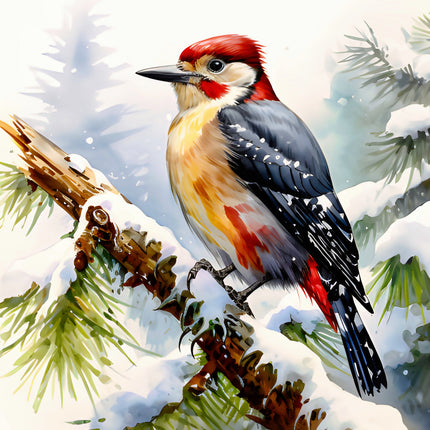 Woodpecker perched on a branch fabric panel