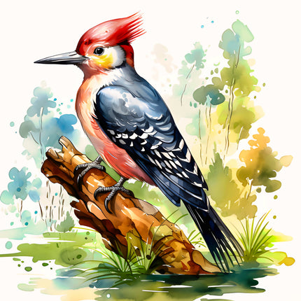 woodpecker on a branch fabric panel