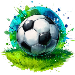 Soccer ball on grass with colorful splashes fabric panel
