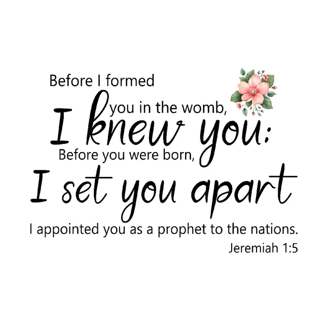 Biblical quote from Jeremiah 1:5 fabric panel