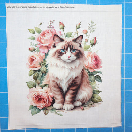 Cat with flowers fabric panel