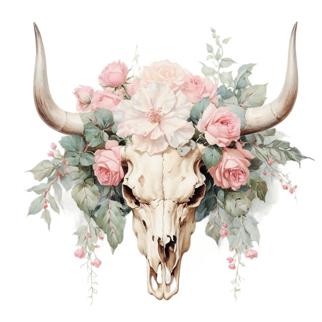 Floral Cow Skull 100% Cotton Fabric Panel Block P1639