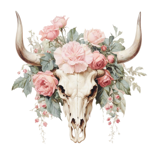 Floral Cow Skull 100% Cotton Fabric Panel Block P1641