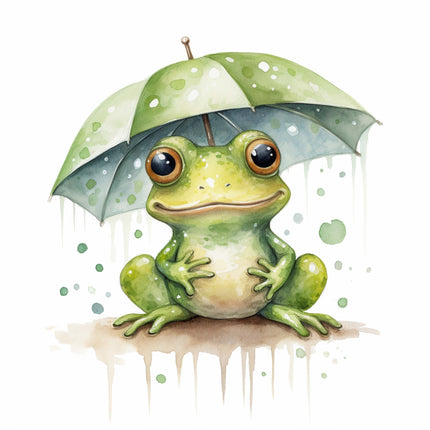 Frog in Rain 100% Cotton Fabric Panel Block P861