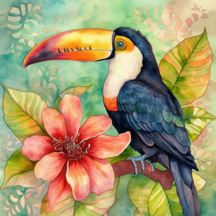 Colorful toucan bird fabric panel