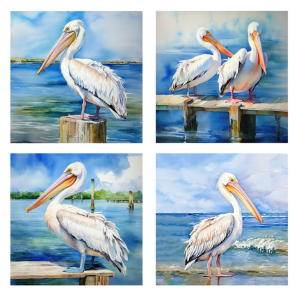 4 Piece 5"x5" Pelicans 100% Cotton Fabric Panel Squares Quilting Blocks