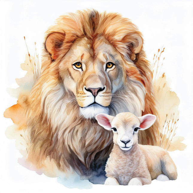 A fabric panel featuring a digitally printed design with a lion and a lamb.