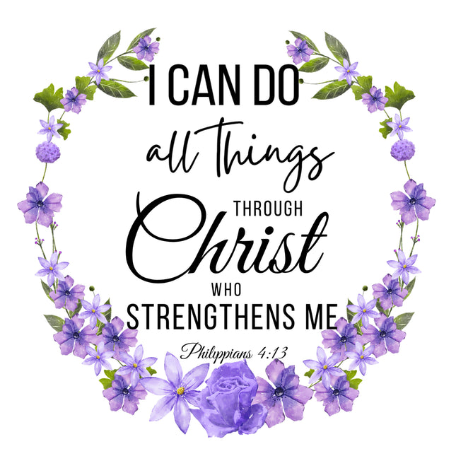 Philippians 4:13 Bible Verse Scripture 100% Cotton Fabric Panel Block AC525