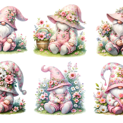 6 Piece 4"x4" Garden Gnomes 100% Cotton Fabric Panel Squares Quilting Blocks MP158