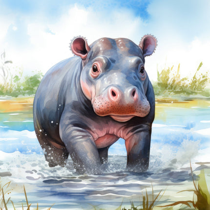 Hippo 100% Cotton Fabric Panel Block Q169