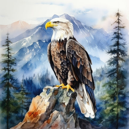 A fabric panel featuring a digitally printed eagle perched on a rock with a mountainous landscape in the background.