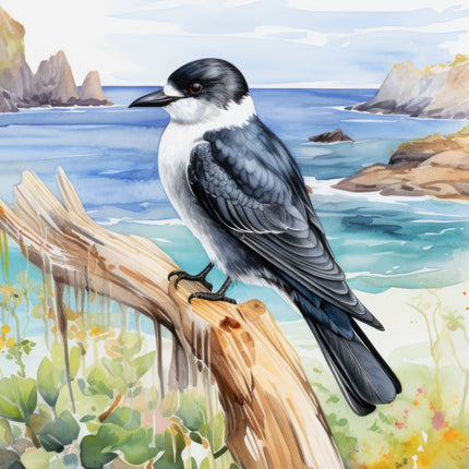 A digitally printed 100% cotton fabric panel featuring a bird perched on a branch 