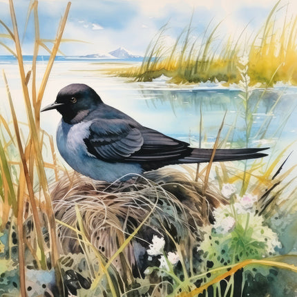 A digitally printed 100% cotton fabric panel featuring a bird perched on a nest with a scenic background.