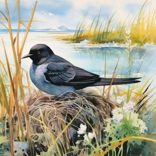 A digitally printed 100% cotton fabric panel featuring a bird perched on a nest with a scenic background.