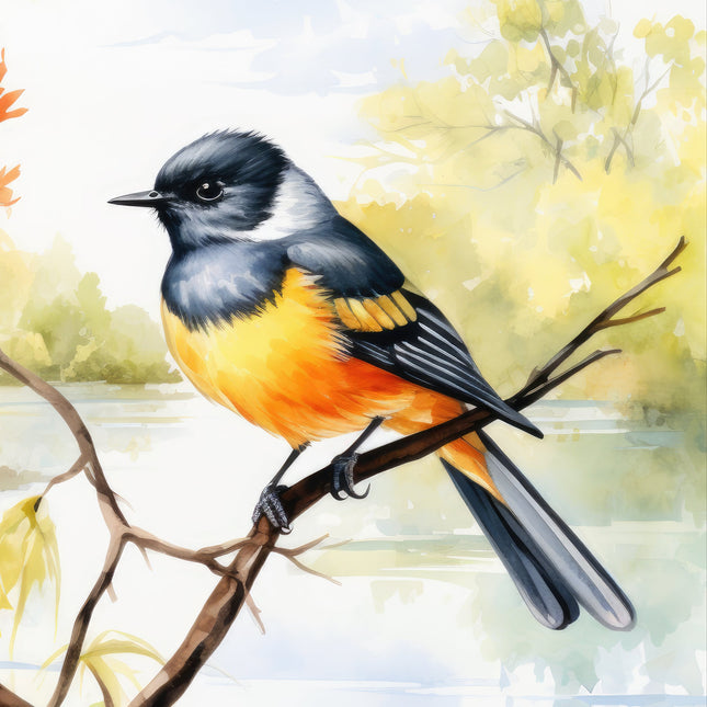 Redstart Bird 100% Cotton Fabric Panel Block Q259