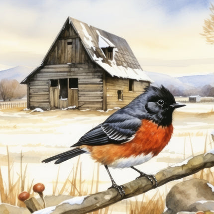 Redstart Bird 100% Cotton Fabric Panel Block Q261