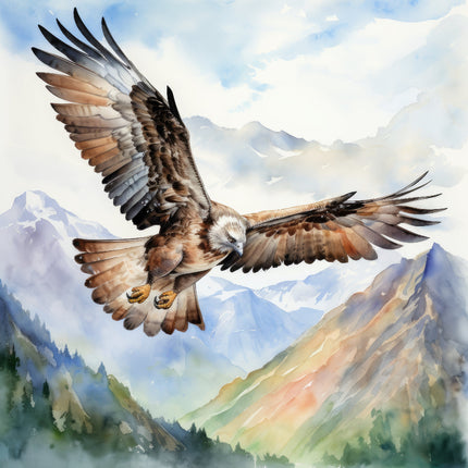 A digitally printed 100% cotton fabric panel featuring an osprey bird in flight with a mountainous background.