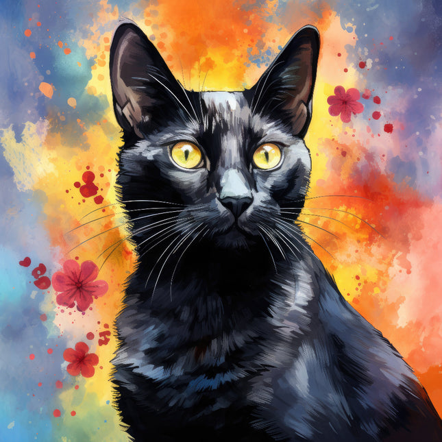 Black Cat 100% Cotton Fabric Panel Block Q445