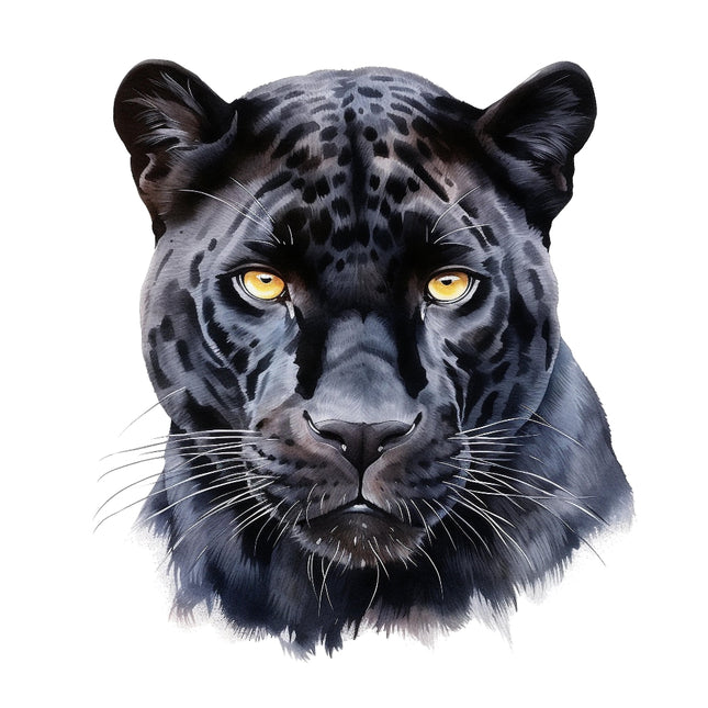 A digitally printed fabric panel featuring a black panther's face.