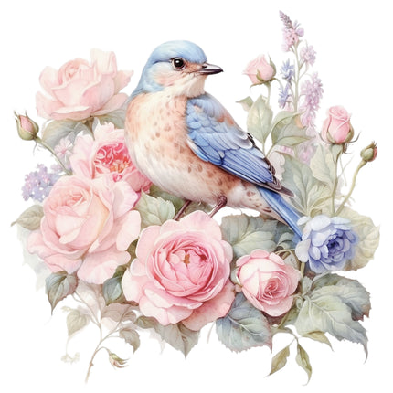 Floral Blue Bird 100% Cotton Fabric Panel Block Q5009