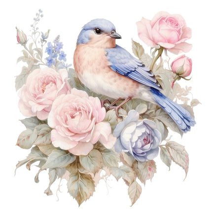 Floral Blue Bird 100% Cotton Fabric Panel Block Q5013