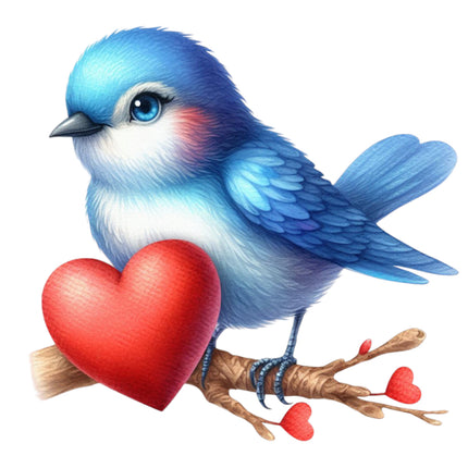 Blue bird holding a red heart quilt block