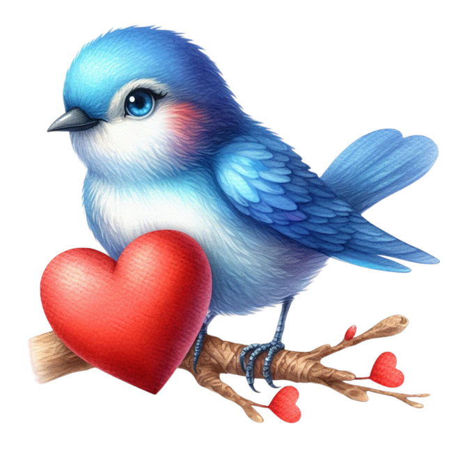 Blue bird holding a red heart quilt block