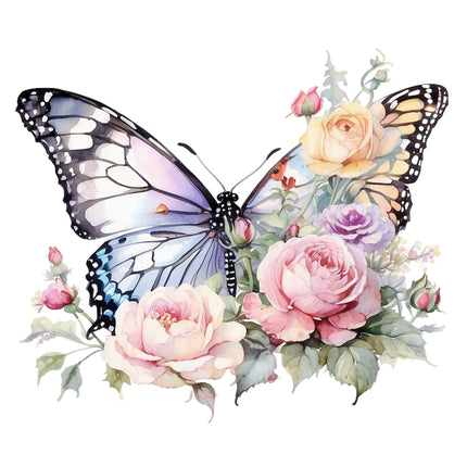 A fabric panel featuring a digitally printed floral and butterfly