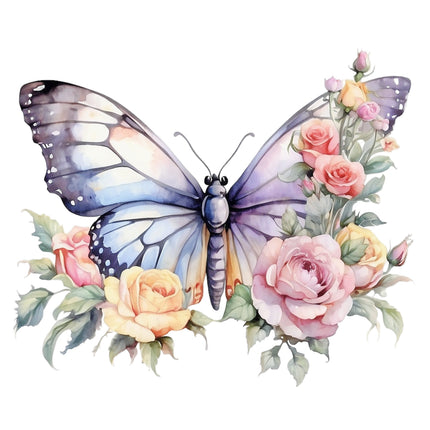 A fabric panel featuring a digitally printed floral butterfly