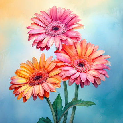Gerberas Flowers 100% Cotton Fabric Panel Block Q703