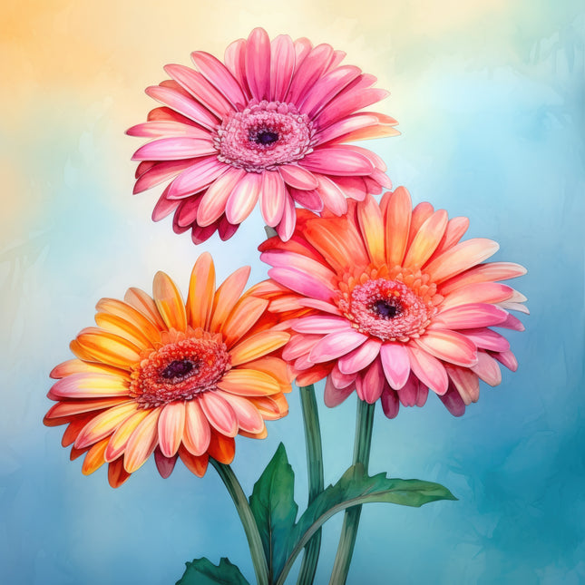 Gerberas Flowers 100% Cotton Fabric Panel Block Q703