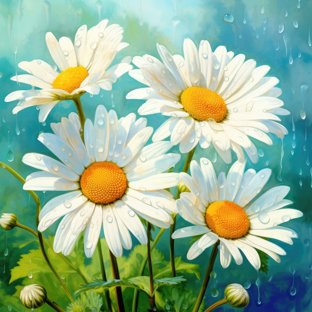 Daisies Flowers 100% Cotton Fabric Panel Block Q710