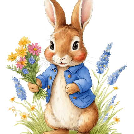 Spring Rabbit Bunny 100% Cotton Fabric Panel Block Q9402