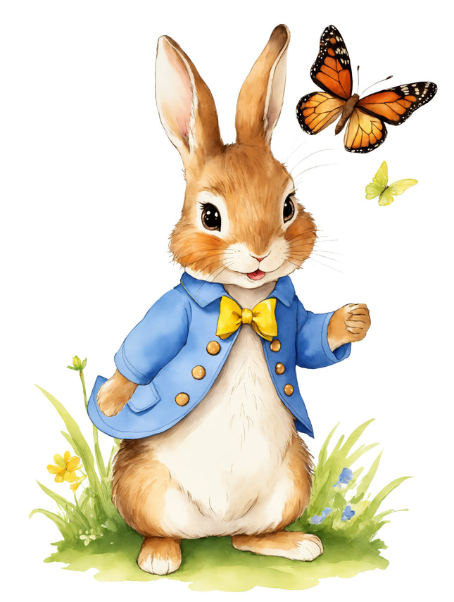 Spring Rabbit Bunny 100% Cotton Fabric Panel Block Q9409