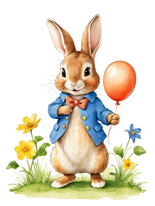 Spring Rabbit Bunny 100% Cotton Fabric Panel Block Q9410