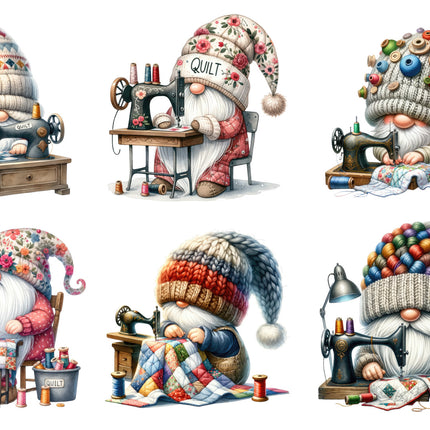 6 Piece 5"x5" Quilting Gnomes 100% Cotton Fabric Panel Squares Quilting Blocks MP153