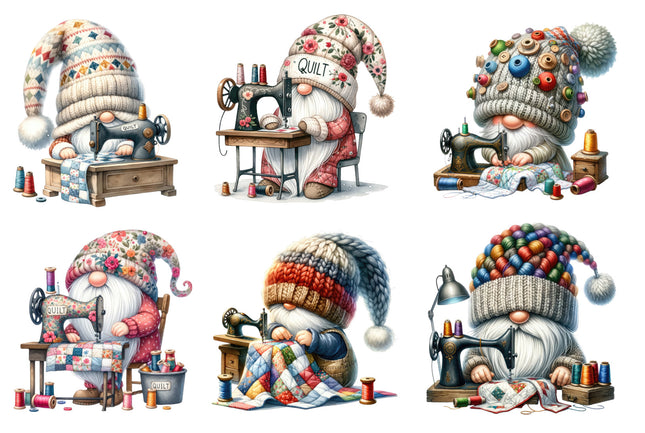 6 Piece 4"x4" Quilting Gnomes 100% Cotton Fabric Panel Squares Quilting Blocks MP153