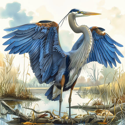 Blue heron quilt panel