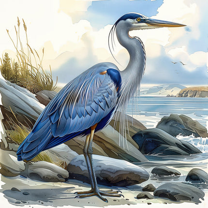 Blue heron fabric panel