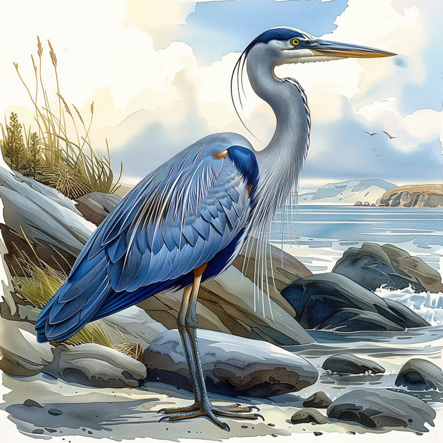 Blue heron fabric panel