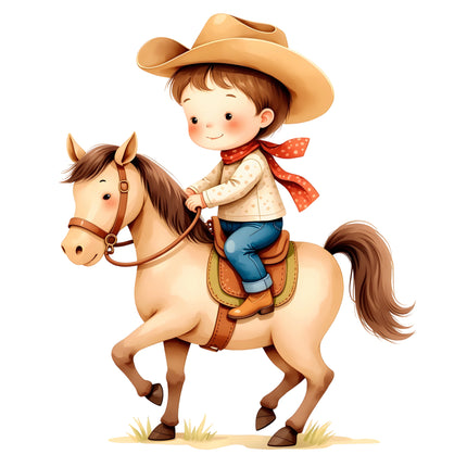 Cowboy Child 100% Cotton Fabric Panel Block R12578