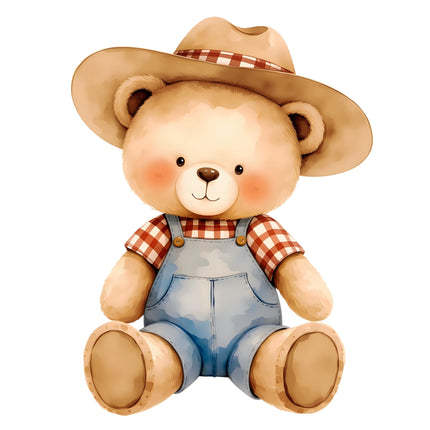 Cowboy Teddy Bear 100% Cotton Fabric Panel Block R13237