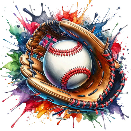 Baseball and glove with colorful splashes quilt panel