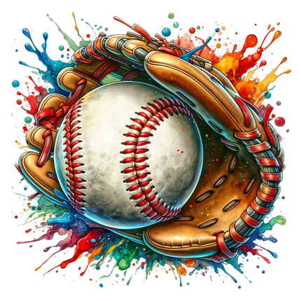 Baseball and glove with colorful splashes quilt panel