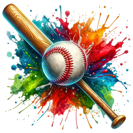 Baseball and bat with colorful splashes fabric panel