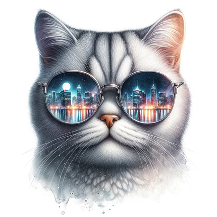 A digitally printed fabric panel featuring a cat wearing sunglasses