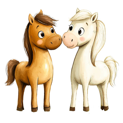Pair of Horses 100% Cotton Fabric Panel Block Quilt Square R21837
